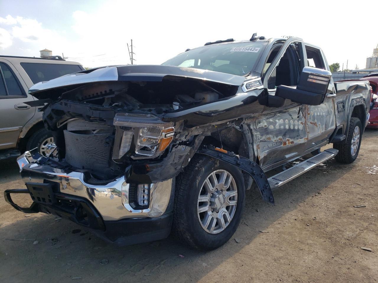 2020-2024 GMC Sierra 2500 HD Black Door Interior Trim Panel with Woodgrain Trim - Rear, Left (Driver) (Used OEM)