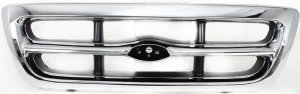 Grille for Ford Ranger XLT Model, 1998-2000, Chrome Shell with Painted Gray Insert, 2WD (Two-Wheel Drive), Replacement