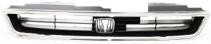 Grille for 1996-1997 Honda Accord, 4-Cylinder, Chrome Shell with Textured Black Insert, Replacement