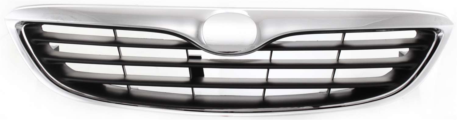 Grille for 1998-1999 Mazda 626, Plastic Material with Chrome Shell and Painted Black Insert, Replacement