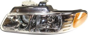 Headlight Assembly for Dodge Caravan, Chrysler Town and Country, Plymouth Voyager 1996-1999, Left (Driver), Halogen, with Quad Lights, Replacement