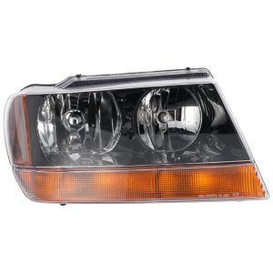 Headlight Assembly for Jeep Grand Cherokee 1999-2002, Right (Passenger) Side, Halogen, Black Interior, Excludes Limited/Overland Models, up to 01-14-2002, Replacement