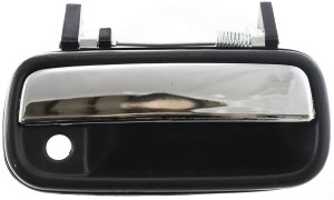 Front Exterior Door Handle for Toyota Pickup 1989-1995, 4Runner 1990-1995, Right (Passenger), Plastic Chrome Lever with Black Bezel, w/Keyhole, Replacement