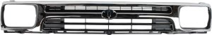 Grille for 1992-1995 Toyota Pickup, Chrome Shell with Painted Black Insert, Plastic, 1-Piece Type, 2WD (Two-Wheel Drive), Replacement