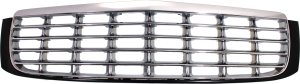 Grille for Cadillac Deville 1997-1999, Plastic Material, Chrome Shell with Painted Black Insert, Replacement