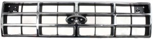 Plastic Grille for 1989-1990 Ford Bronco II & 1989-1992 Ranger, Chrome Shell with Painted Silver Insert, Replacement