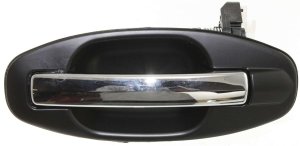 Rear Exterior Door Handle for Hyundai Santa Fe 2001-2006, Left (Driver), Primed (Ready to Paint) Bezel, Chrome Lever, Plastic, Replacement