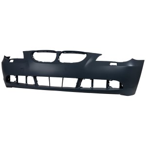 Front Bumper Cover for BMW 5-Series 2004-2007, Primed (Ready to Paint), Without M Package, Without Parking Distance Control Sensor Holes, Sedan/Wagon, Replacement Models: 520i, 523i, 525i, 530i, 535i, 540i, 545i, 550i.