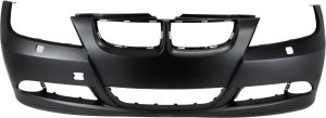 Front Bumper Cover for BMW 3-Series 2006-2008, Primed (Ready to Paint), with Headlight Holes, without Parking Distance Control Sensor Holes, Sedan/Wagon, Replacement