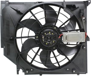 Radiator Fan Assembly for BMW 3-Series 1999-2006 E46 Body, Manual Transmission, with Control Module, Replacement Models: 320i, 325i, 330i, 325xi, 330xi.