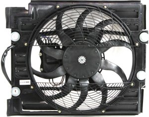 A/C Fan Shroud Assembly for BMW 5-Series 1999-2003 with Control Module, Replacement - Fits models: 520i, 523i, 525i, 528i, 530i, 535i, 540i, M5.
