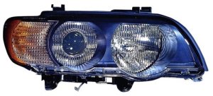 Left (Driver) Headlight Lens/Housing for 2000 - 2003 BMW X5, Front Assembly Replacement, Xenon, with White Turn Signals,  63126930239, Replacement