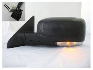 Left (Driver) Outside Rear View Mirror Assembly for 2009-2009 Dodge Ram 1500, Heated with Signal Light, Puddle Light, Paint to Match,  1FX371BSAD, Replacement