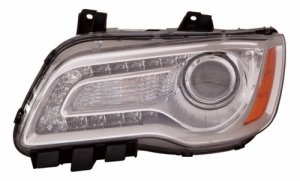 Left (Driver) Headlight Assembly for 2011 - 2014 Chrysler 300 Sedan, Front Headlight Assembly Replacement Housing / Lens / Cover, Halogen, Chrome Bezel, Composite,  68143003AC, Replacement