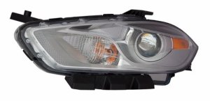 Left (Driver) Headlight Lens/Housing for 2013 - 2015 Dodge, Right (Passenger) Front Assembly, Chrome Trim, Halogen,  68081389AL, Replacement