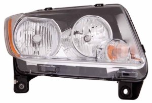 Right (Passenger) Headlight Lens/Housing for 2011-2013 Jeep Compass, Front Assembly Replacement Housing/Lens/Cover, Halogen, Without Leveling,  68088868AC Code LMB, Replacement
