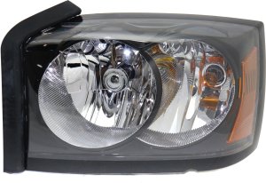 Headlight Assembly for 2006-2007 Dakota, Left (Driver), Halogen, Black Interior, without Corner Light Bulb Shield, Replacement