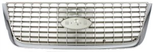 Chrome Shell with Painted Silver Insert Grille for 2003-2006 Ford Expedition, Eddie Bauer Model, without Monochromatic Package, Replacement