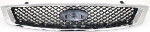 Chrome Shell and Painted Black Insert Grille for 2005-2007 Ford Focus without Appearance Package, Replacement