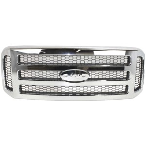 Grille for 2005-2005 Ford Excursion, 2005-2007 F-Series Super Duty, Chrome Shell with Painted Gray Insert, Replacement