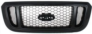 Honeycomb Insert Grille for Ford Ranger 2004-2005, Textured Black Shell/Painted Silver Insert, 4WD (Four-Wheel Drive), XL/XLT/Edge/FX4/Tremor Models, Replacement