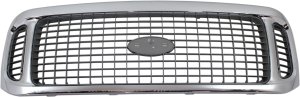 Grille for 2002-2004 Ford Excursion, Chrome Shell with Charcoal Insert, Plastic, Replacement