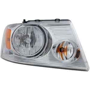 Headlight Assembly for Ford F-150 2004-2008, Lincoln Mark LT 2006-2008, Right (Passenger), Halogen, with Chrome Trim, Replacement