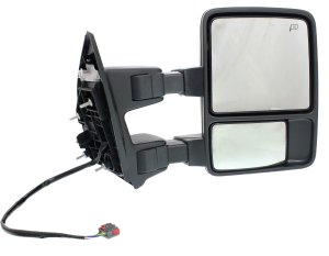 Power Towing Mirror Right (Passenger) for Ford F-Series Super Duty 2011-2012, Manual Folding, Heated, Textured, with Running Light, Signal Light, and Temp Sensor, Replacement