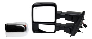 Towing Mirror for Ford F-150 2013-2014, Left (Driver), Power / Power Folding, Heated, Chrome / Paintable 2 Caps, with Memory and Signal Light, Excludes SVT Raptor Model, Replacement
