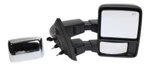 Towing Mirror for 2013-2014 Ford F-150 Right (Passenger) Side, Power Operated, Heated, Chrome/Paintable 2 Caps, with Memory and Signal Light Features, Not for SVT Raptor Model, Replacement