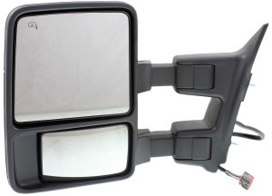 Towing Mirror for Ford F-Series Super Duty 2008-2010, Left (Driver), Power, Manual Folding, Heated, Textured, with Memory and Signal Light, Replacement Models: F-250, F-350, F-450, F-550.