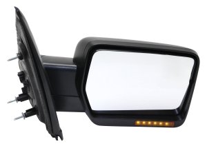 Power Heated Right (Passenger) Side Mirror for Ford F-150 (2011-2014), Manual Folding, Textured, with Signal Light, without Blind Spot Feature, w/Memory, Puddle Light, Non-Towing, Replacement