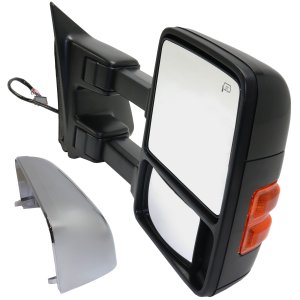 Towing Mirror Right (Passenger) for Ford F-Series Super Duty 2011-2016, Power Folding, Heated, Chrome/Paintable, with 2 Caps, Auto Extend, Memory, Signal Light, Temp Sensor, Side Marker, Replacement