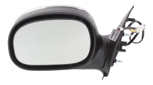 Mirror Left (Driver) for Ford F-150 1997-2002, F-250 1997-1999, Non-Towing, Power, Manual Folding, Non-Heated, Chrome, Contour Style, without Signal Light, Regular/SuperCab, To February 12, 2002, Replacement