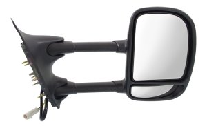 Towing Mirror for Ford F-Series Super Duty 1999-2007, Right (Passenger) Side, Power Operated, Manual Folding, Non-Heated, Textured, Single-Swing Type, Replacement Models: F-250, F-350, F-450, F-550.