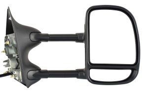 Towing Mirror for Ford F-Series Super Duty (2002-2007) / Excursion (2000-2005), Right (Passenger) Side, Power Operated, Manual Folding, Non-Heated, Textured, Dual Glass, Dual Arm Type, without Signal Light, Replacement