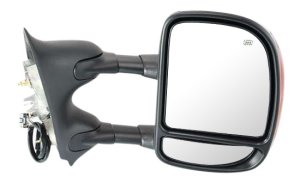 Towing Mirror Right (Passenger) for Ford F-Series Super Duty 2002-2007, Excursion 2000-2005, Power, Manual Folding, Heated, Chrome, Dual Glass, Double-Swing Type, with Signal Light, Replacement