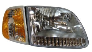Right (Passenger) Front Headlight Assembly for 1996 - 1997 Ford F-150, Diamond Design with Bracket, Replacement Headlight & Park/Signal Light Assembly, Composite,  F65Z13C192AA-PFM