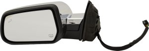 Power Mirror for Chevrolet Equinox (2016-2017), GMC Terrain (2015-2017), Left (Driver), Manual Folding, Heated, Chrome, with Blind Spot Detection in Glass and Memory, without Auto Dimming and Signal Light, Replacement
