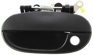 Exterior Front Door Handle Assembly for Hyundai Accent 1995-1998, Left (Driver), Plastic, Textured Black, with Keyhole, Replacement