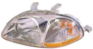 Front Left (Driver) Headlight Assembly for 1996 - 1998 Honda Civic, Includes Side Marker Light, Without Bulbs or Sockets, Composite,  33151S01305, Replacement