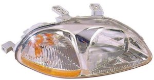 Right (Passenger) Headlight Assembly for 1996 - 1998 Honda Civic, Front Replacement Housing / Lens / Cover, Includes Side Marker Light, without Bulbs or Sockets, Composite;  33101S01305, Replacement