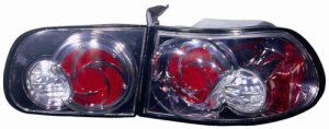 Tail Light Replacement Set for 1992 - 1995 Honda Civic (3 Door; Hatchback), Gunmetal Black Housing, Wheel Design,  HO2811191, 4 Lights Set, Replacement