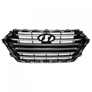Grille for Hyundai Elantra 2017-2018, Gloss Black Shell, Compatible with 1.6L Engine, Replacement