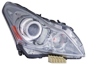 Right (Passenger) Headlight Assembly for 2010 - 2013 Infiniti G37 Base Model Sedan and Journey Sedan, Front Headlight Assembly Replacement Housing, Lens, Cover, Composite,  260101NM0C, Replacement