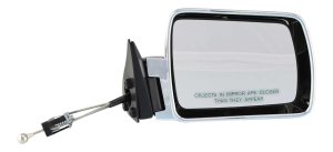Manual Remote Right (Passenger) Mirror for Jeep Cherokee 1984-1996, Non-Folding, Non-Heated, Chrome, Without Auto Dimming, Blind Spot Detection, Memory, Replacement, and Signal Light