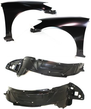 Front Fender Assembly for 2004-2005 Honda Civic, Right (Passenger) and Left (Driver), 4-Piece Kit with Fender Liners, Replacement