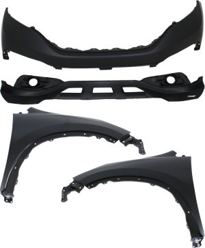 Front Bumper Cover Assembly Kit for Honda CR-V 2012-2014, Upper and Lower Sections, 4-Piece Set with Fenders, Replacement