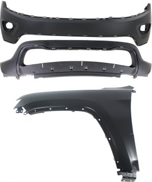 Front Bumper Cover Assembly Kit for 2014-2016 Jeep Grand Cherokee, 3-Piece with Fender Replacement