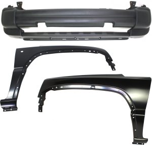 Front Bumper Cover Assembly for 2005-2007 Jeep Liberty, 3-Piece Kit with Fenders, Replacement